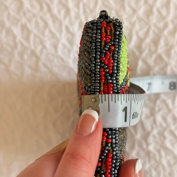 Beaded Clutch Wallet – Multicolor Geometric Pattern, Zip Closure - Picture 7 of 7